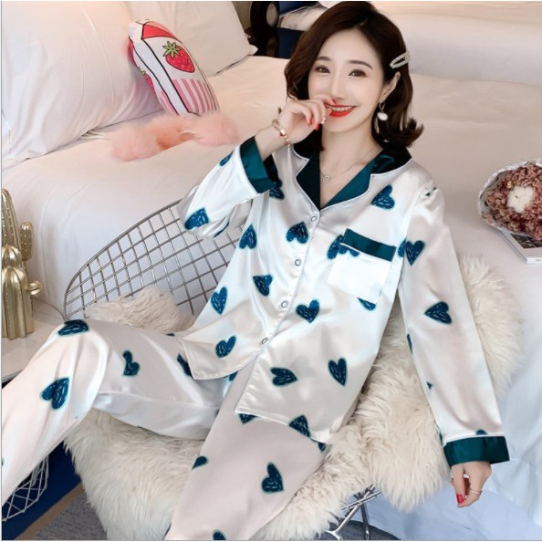 Đồ Bộ Nữ Pyjama Dài Tay Thu Đông Chất Lụa Mềm Mịn Hàng Quảng Châu Cao Cấp