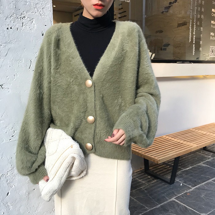 Áo Khoác Cardigan Len Lông Chồn Dáng Ngắn Thời Trang Thu Đông 2020 Mới Cho Bé Gái