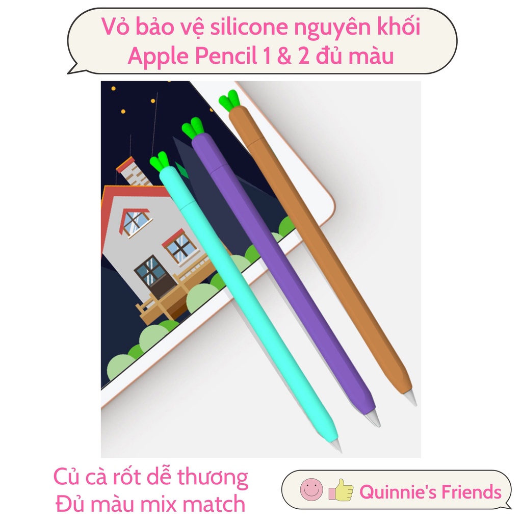 Vỏ bao ốp silicon, case cho bút Apple Pencil 1 và Pencil 2 - Loại 1 silicone cao cấp đúc nguyên khối đủ màu cà rốt