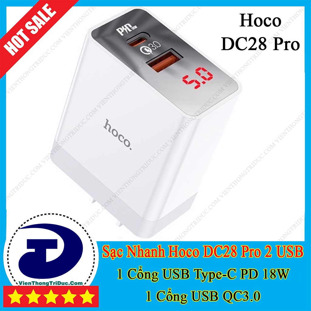 ⚡️SẠC NHANH⚡️Hoco DC28 Pro 2 USB [1 Cổng USB Type-C PD 18W+1 cổng USB QC3.0] Cân Bằng Thông Minh -Vật Liệu PC Chống Cháy