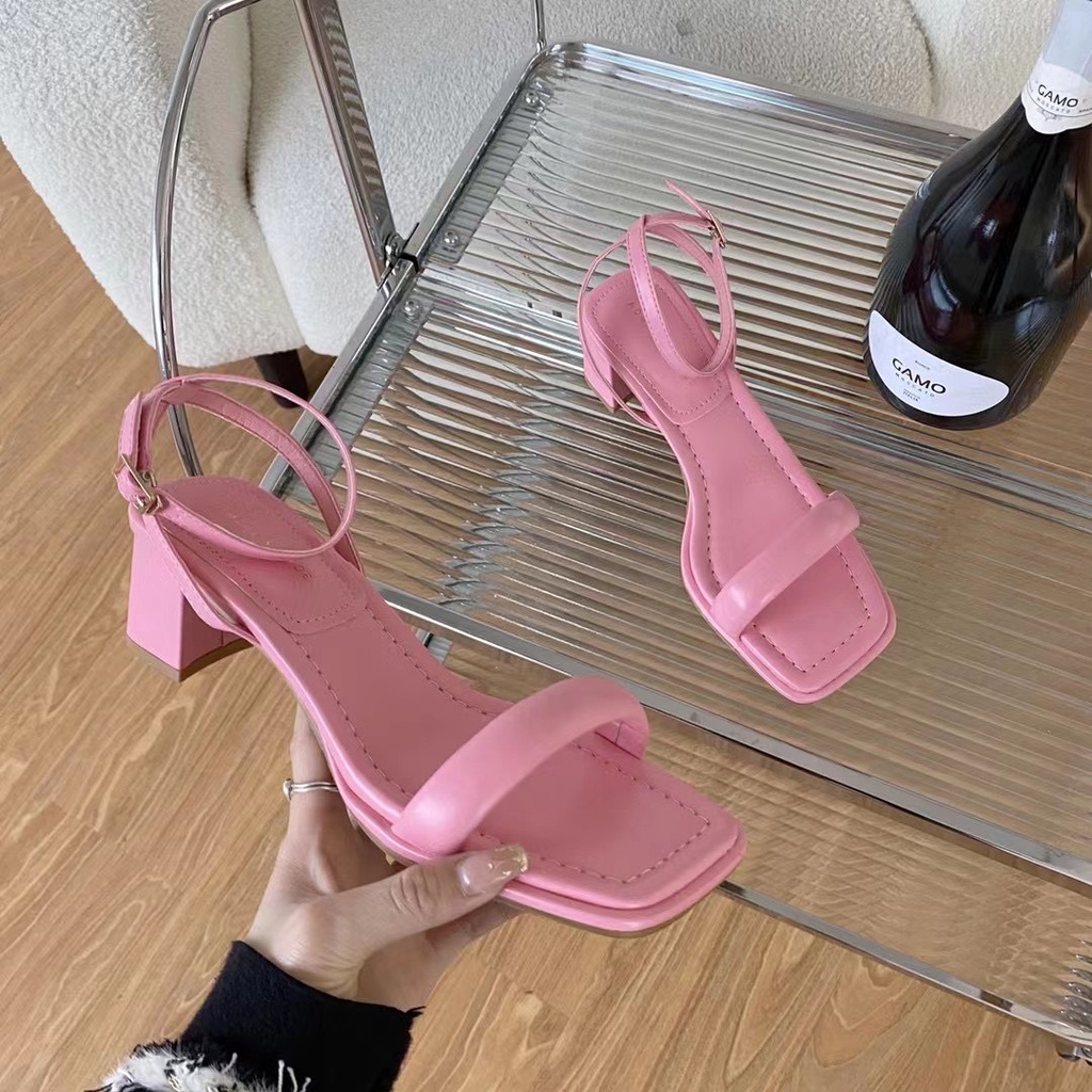 Sandal gót vuông quai ngang bản to 6882 - Kachi House