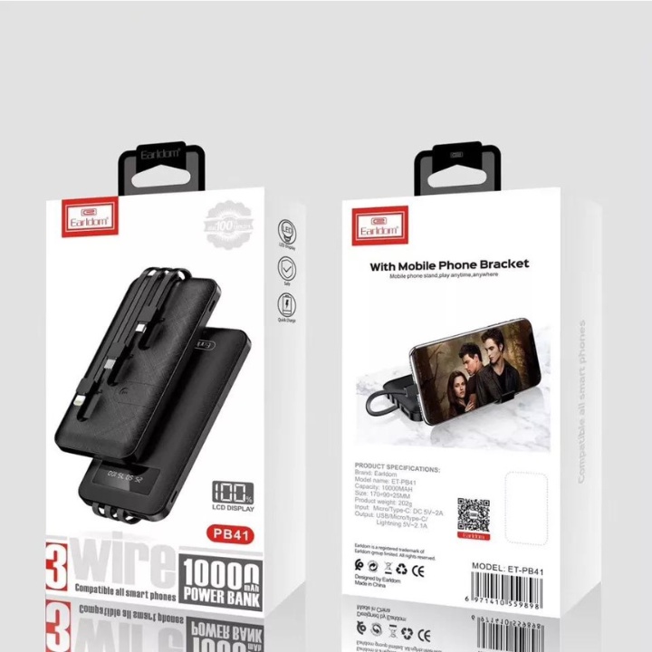 Sạc Dự Phòng 1000MAH Tích hợp 3 Dây Cáp Sạc Linghting /Micro/ Type C Hỗ trợ sạc nhanh