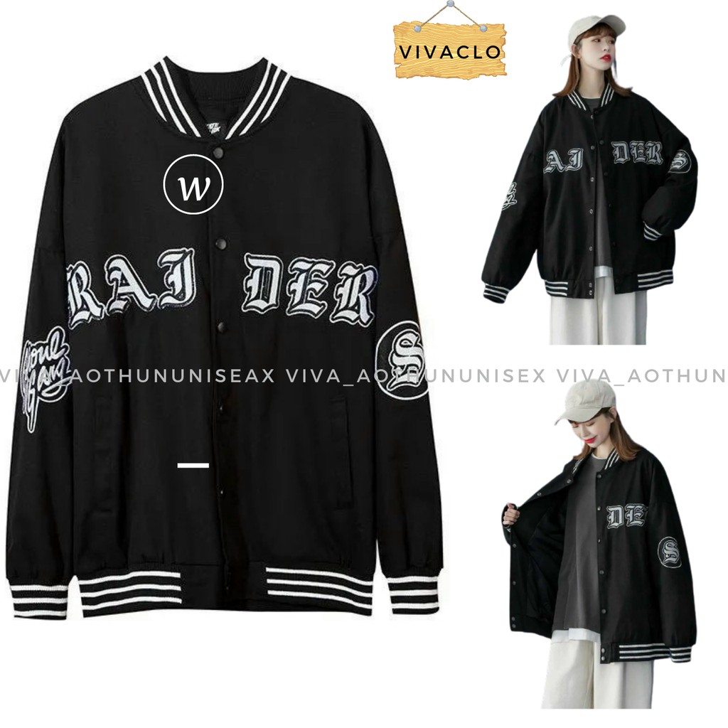 Áo Khoác Dù Unisex Nam Nữ - Áo Khoác Jacket Bombers RAJDER - Màu Đen Cúc Đóng Siêu Hot - Quà Tặng Kèm - VivaClo