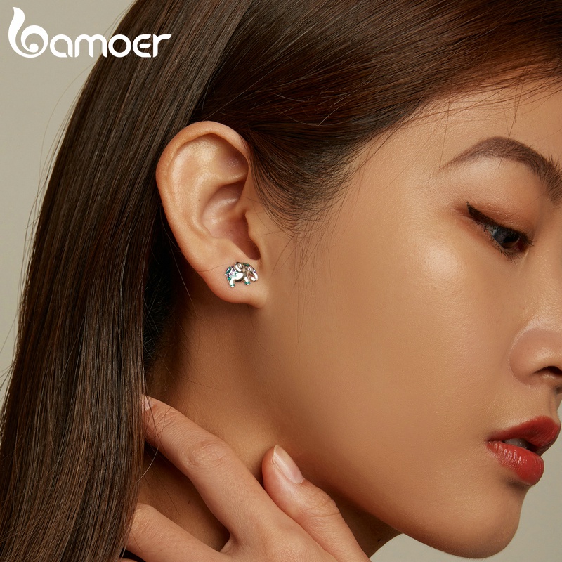 Đôi bông tai BAMOER BSE585 bằng bạc 925 hình con voi thời trang cho nữ