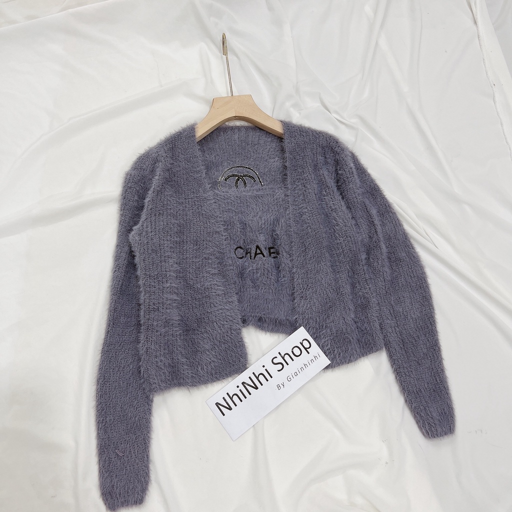 Set len lông áo 2 dây kèm khoác cadigan thêu x SE2013 - NhiNhi Shop