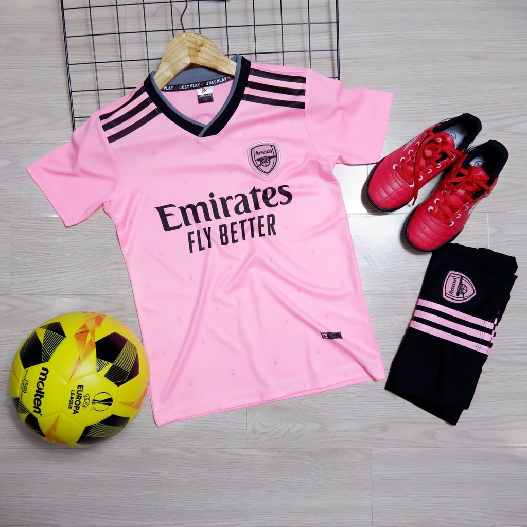 Quần áo đá bóng bé gái, bé trai màu hồng clb arsenal