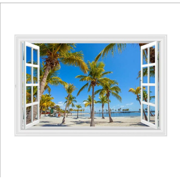 Decal trang trí cửa sổ 3D cảnh biển size 60x90cm