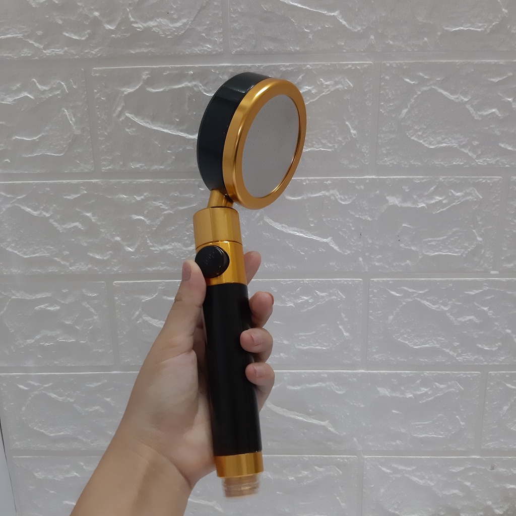 Tay sen tắm tắng áp siêu mạnh nhôm đúc màu vàng đen có nút bật tắt nước trên thân tặng kèm dây sen đẹp 1.5m - QM053