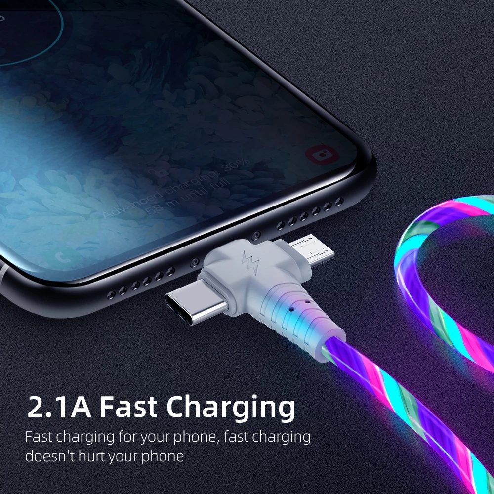 Dây Cáp Sạc Nhanh USB Type C Có Đèn LED 3 Trong 1 Cho iPhone Android