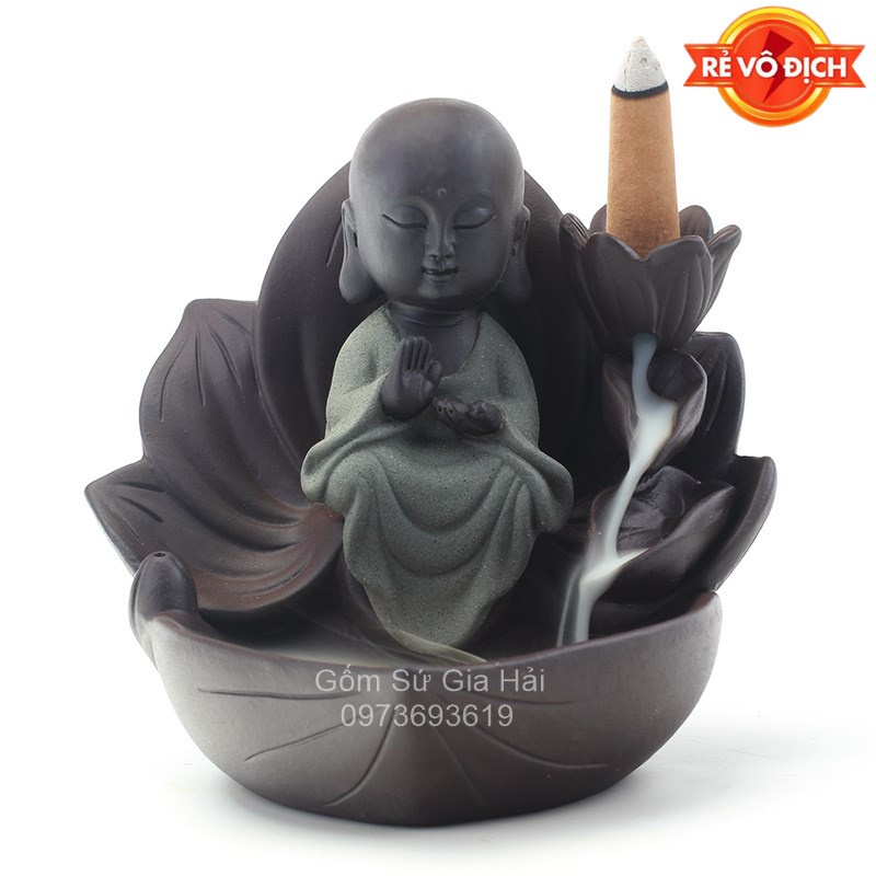 Thác khói trầm hương Tam thánh tọa thiền tặng kèm 5 nụ trầm