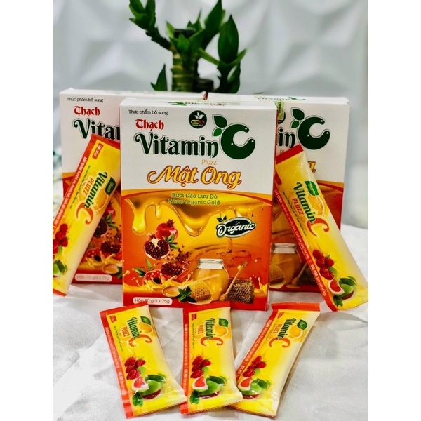 HỘP 10 GÓI THẠCH VITAMIN C PLUZZ MẬT ONG BƯỞI ĐÀO LỰU ĐỎ