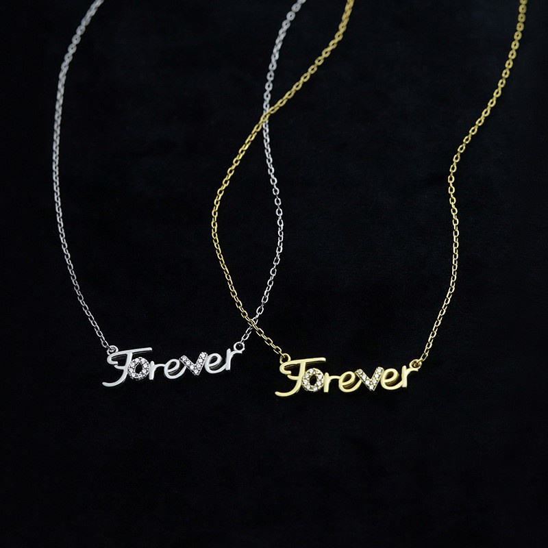 vòng cổ Mạ Bạc 925 Mặt Chữ Forever 14k Đơn Giản Thời Trang Cho Nữ