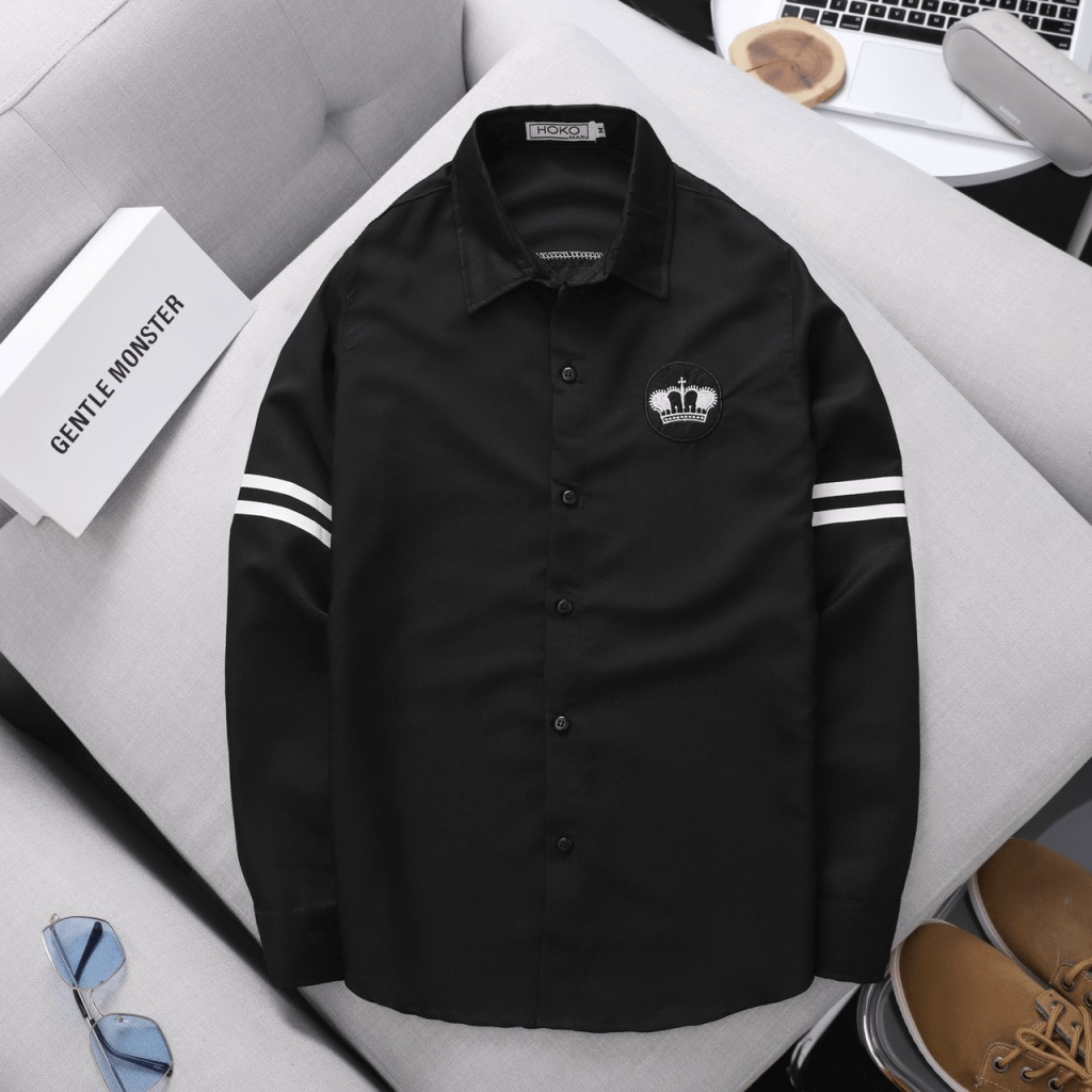 Áo Sơ Mi Nam 3 Sọc Tay Cổ Bẻ Logo In Thêu Sịn Sò Form Chuẩn Lịch Lãm Chất Kate Lụa Mịn Mát Mặc Thoải Mái [NEW UNISEX]