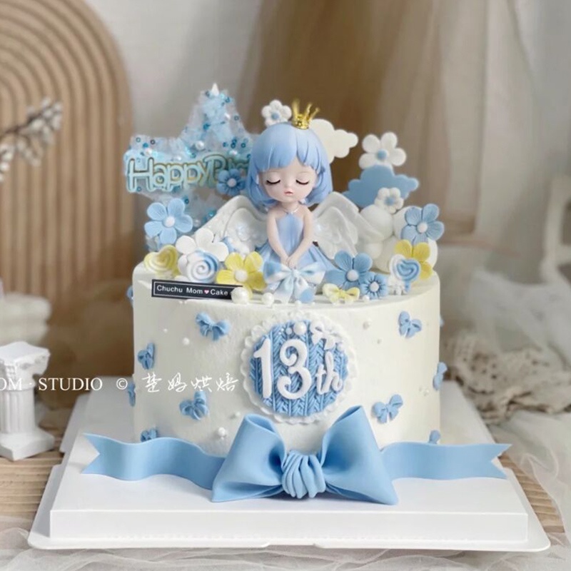 Phụ Kiện Trang Trí Bánh Kem Sinh Nhật Bé Gái Hình Vương Miện Đính Cánh Màu Hồng Dễ Thương