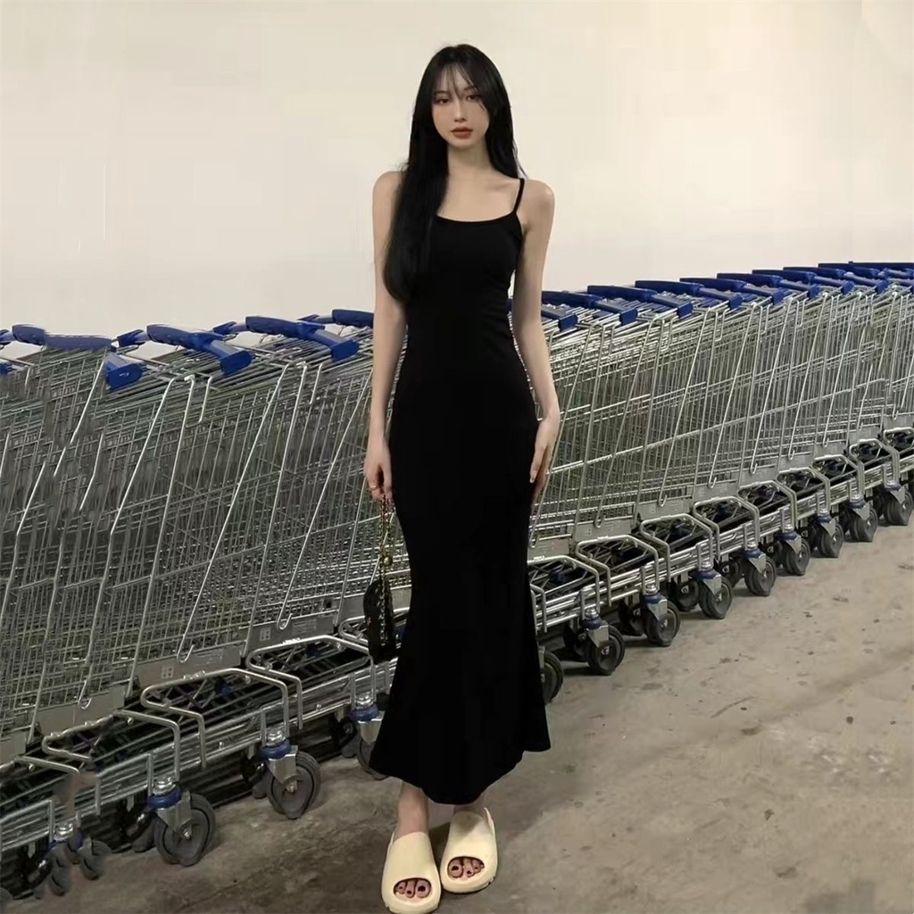 Đầm Đuôi Cá Hai Dây Không Tay Eo Lửng Thời Trang Mùa Hè Dành Cho Nữ