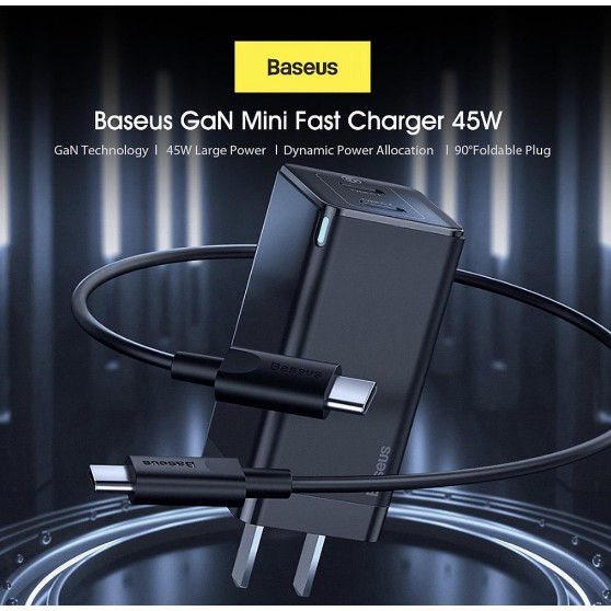 Bộ Củ + Cáp sạc nhanh Baseus Gan Lader 45W Pd Usb Siêu nhỏ Charger Met Quick Charge 4.0 3.0 mẫu mới 