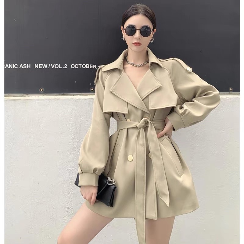 SẴN ĐEN Áo mangto dáng lừng kèm đai (ảnh thật cuối)