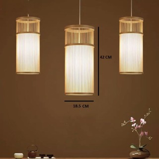 Đèn mây tre đan hình trụ thả trần