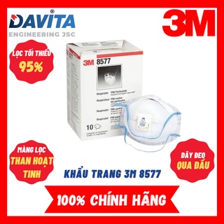 Nguyên hộp 10 cái khẩu trang than hoạt tính chống hóa chất và hơi hữu cơ 3M 8577 P95, loại có van thở