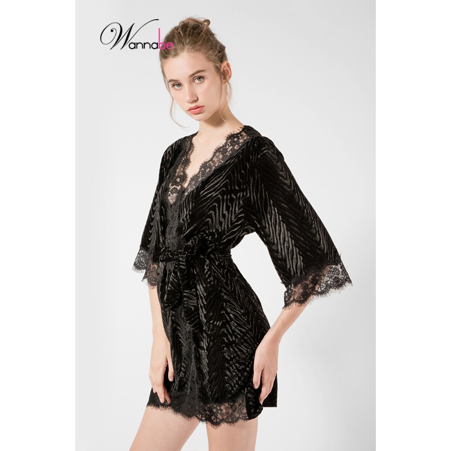 [Mã FASHIONMALLT4 giảm 15% đơn 150k] Áo choàng ngủ nhung velvet, Wannabe KI612