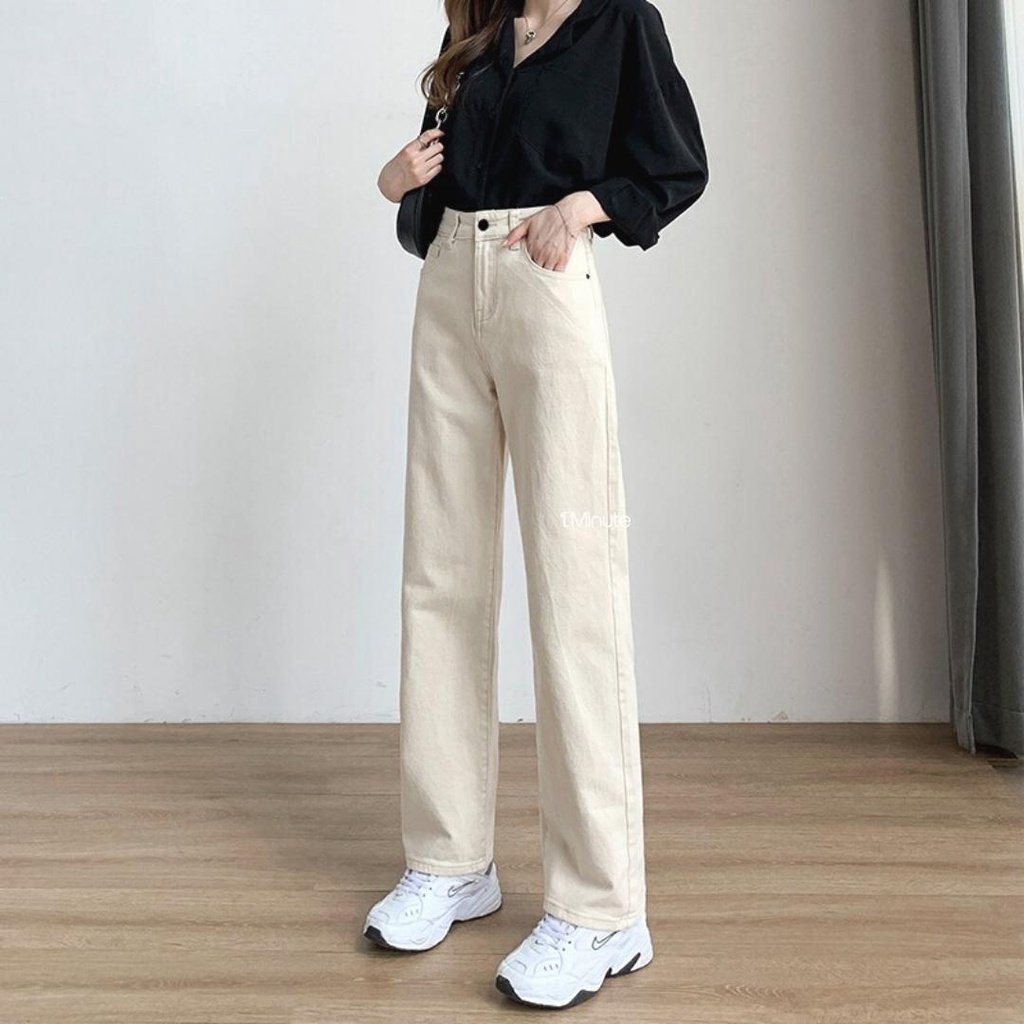 Quần jeans quần kaki ống rộng nữ lưng cao siêu hach dáng