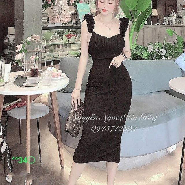 Đầm body thun gân vai bèo