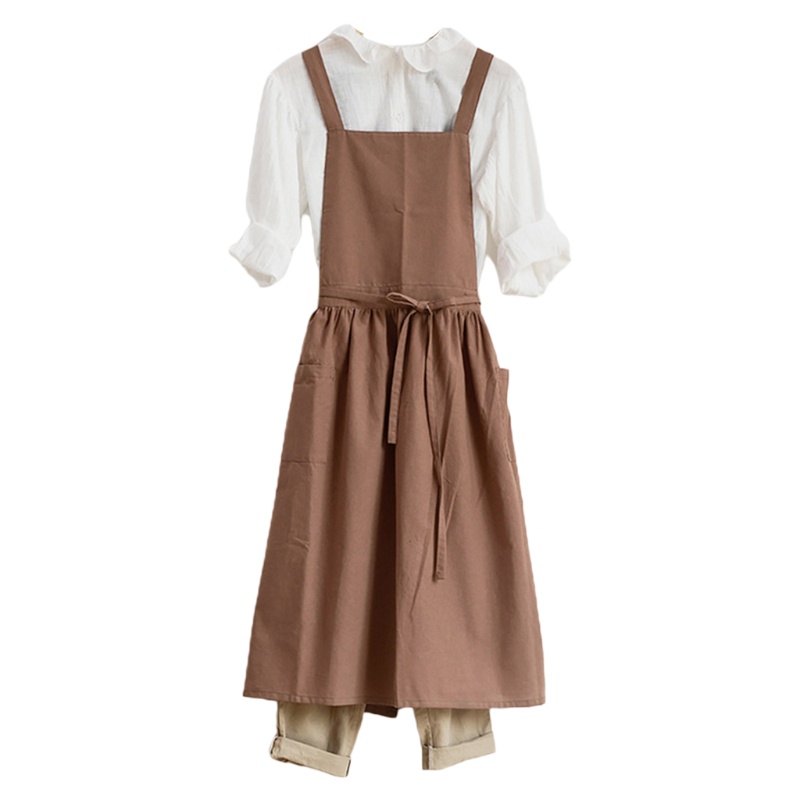 Tạp Dề Cotton Lanh Đan Chéo Lưng Phong Cách Nhật Bản Cho Nữ