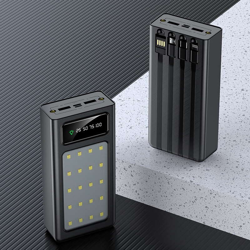 Sạc dự phòng tích hợp đèn pin siêu sáng 20.000mAH, kèm dây sạc gắn liền Micro, TypeC, Lighting