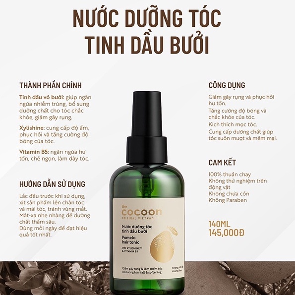 Nước dưỡng tóc tinh dầu bưởi Cocoon 140ml