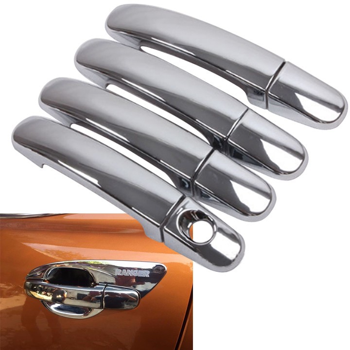 Ốp Tay Cửa, Hõm Cửa, Chén Cửa Ford Ranger 1 Khóa 2015-2020, Ốp Tay Nắm Cửa Ranger Mạ Crom Cao Cấp