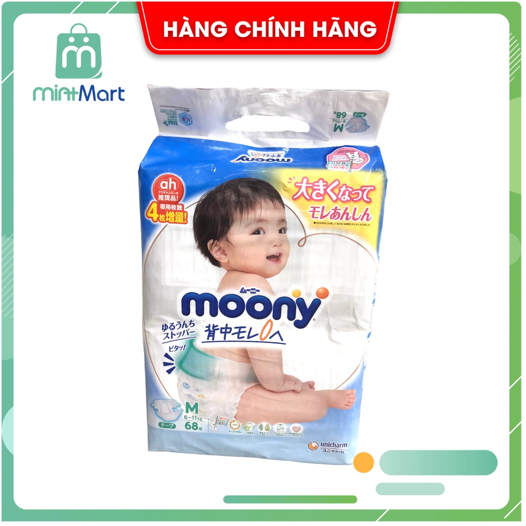 Bỉm Moony Xanh nội địa Nhật cộng miếng đủ size từ NB96/S90/M68/M64/L58/L50/XL44