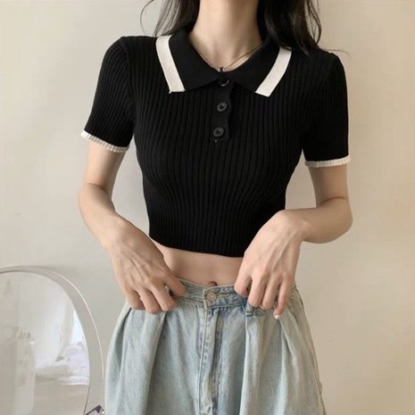 Áo Croptop Len Cổ Đức_Xưởng May Quang Anh