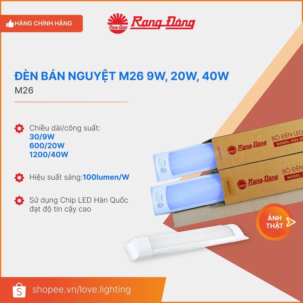 (RẠNG ĐÔNG) Đèn bán nguyệt M26 Rạng Đông ánh sáng trắng công suất 25W (60cm), 50W (120cm)