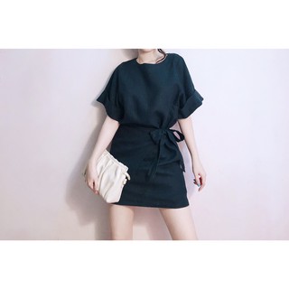 Đầm đắp chéo tay lật cột dây bo thun eo