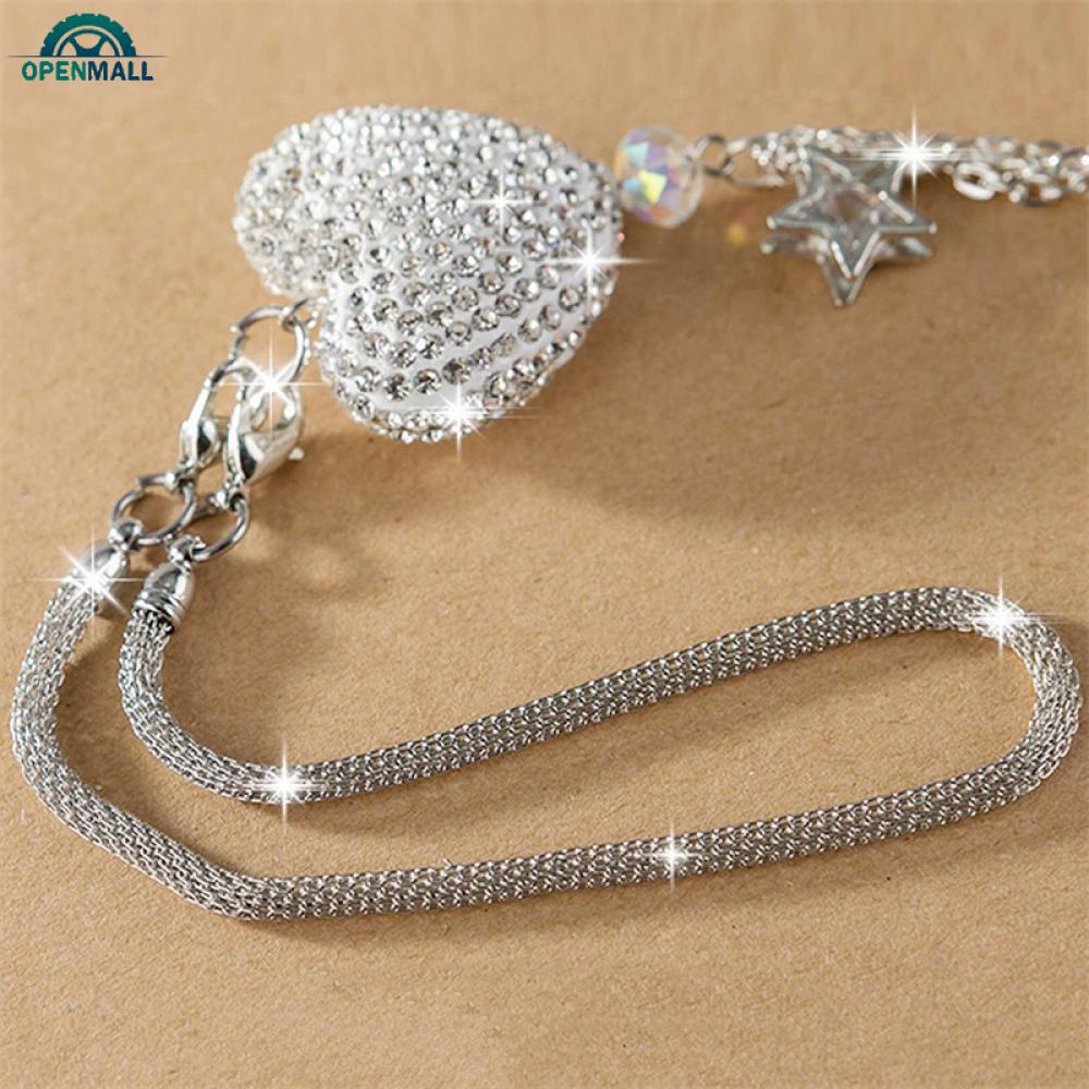 Phụ Kiện Treo Trang Trí Gương Chiếu Hậu Xe Hơi Hình Trái Tim Đính Đá Phối Cục Bông Xi