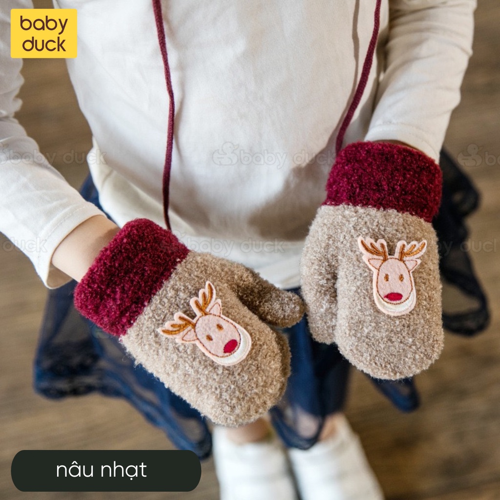 Găng tay len xù cực ấm hoạ tiết noel cho bé 2-5 tuổi, bao tay trẻ em