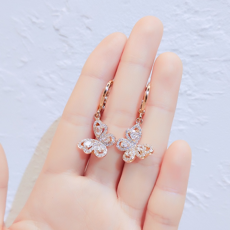 Bông tai JIUDUOLAN màu vàng hồng đính đá zircon thanh lịch thời trang dễ phối đồ thời trang cho nữ