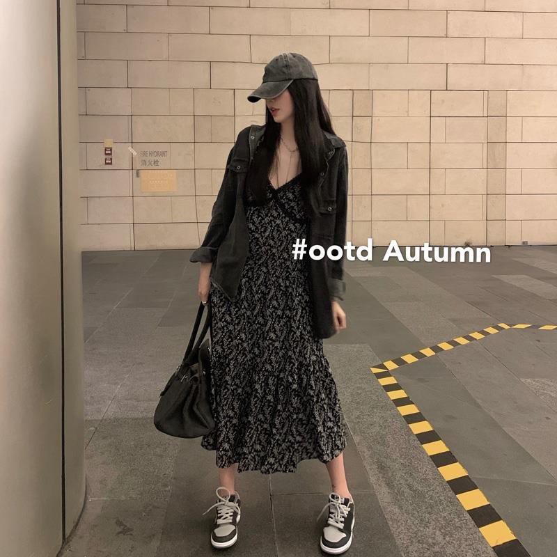 Đầm hoa cổ chữ V nhấn eo phong cách mùa thu 2020 quyến rũ dành cho nữ | BigBuy360 - bigbuy360.vn