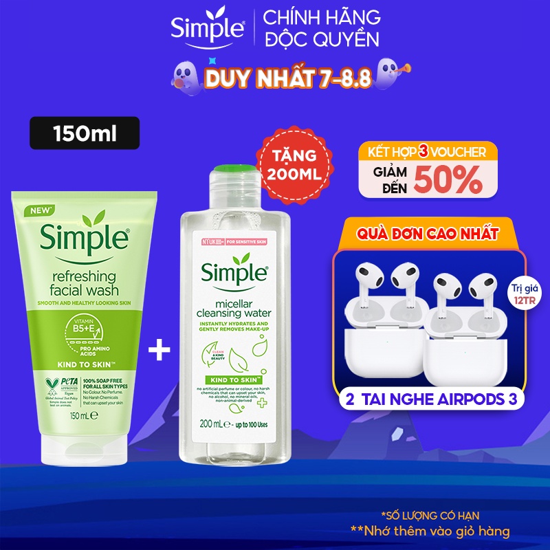 Sữa rửa mặt Simple giúp da sạch thoáng & không chứa xà phòng 150ml [CHÍNH HÃNG ĐỘC QUYỀN]