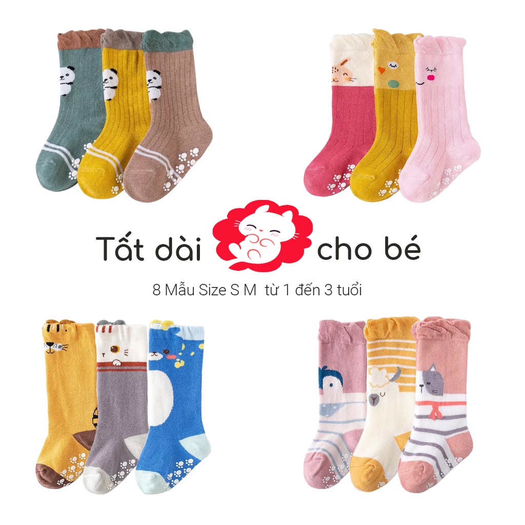 Tất Cho Bé Từ 0 Đến 3 Tuổi Set 3 Đôi Cao Cổ Họa Tiết Hoạt Hình Dễ Thương