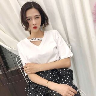 áo choker ( SỈ 29K ) cổ V phối chữ KÈM 2 ẢNH CHỤP RÕ CHẤT VẢI