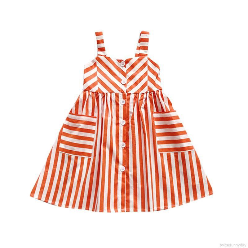 ☀ sunny ღ Baby Girl Cartoon Stripes Print Sleeveless Sling Dress