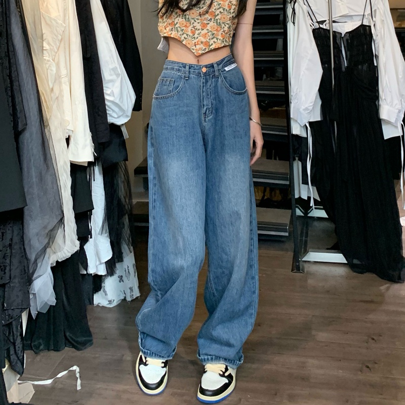 Quần Jean Nữ Lưng Cao Ống Rộng Phong Cách Thời Trang Hàn Quốc