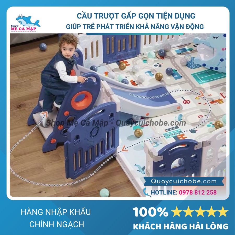 Quây cũi nhựa gấp gọn liên hoàn cầu trượt xích đu cao cấp cho bé, mẫu mới nhất