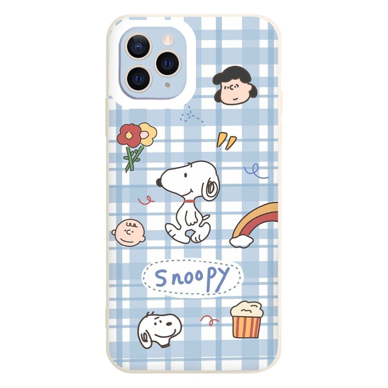 Ốp bảo vệ camera hình chú chó Snoopy caro xanh nước biển cho iPhone 6/6+/7/7+/8/8+/X/Xs/Xsm/11/11PM/12/12pro/13/13promax