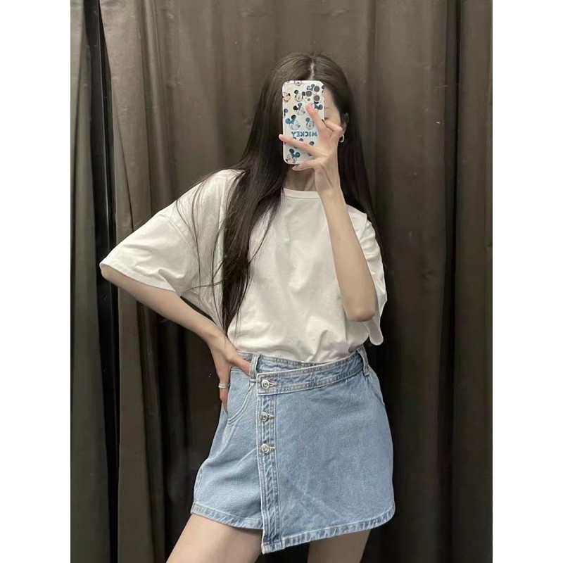 CVNU22 - QUẦN JEANS GIẢ VÁY VẠT LỆCH PHỐI KHUY | BigBuy360 - bigbuy360.vn