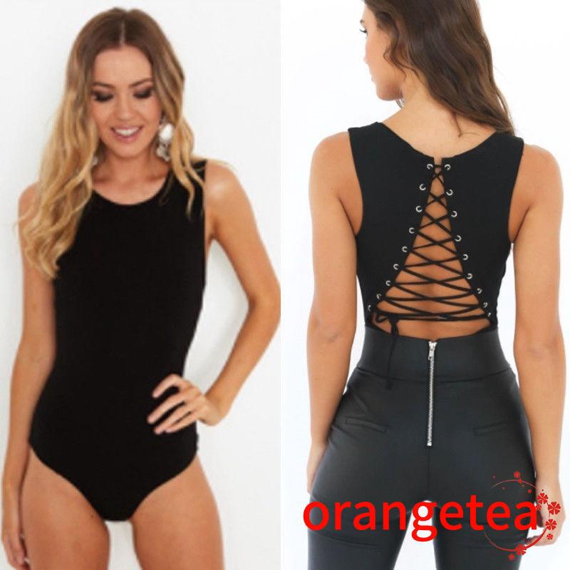 Bộ bodysuit ren liền thân cổ chữ V không tay cho nữ