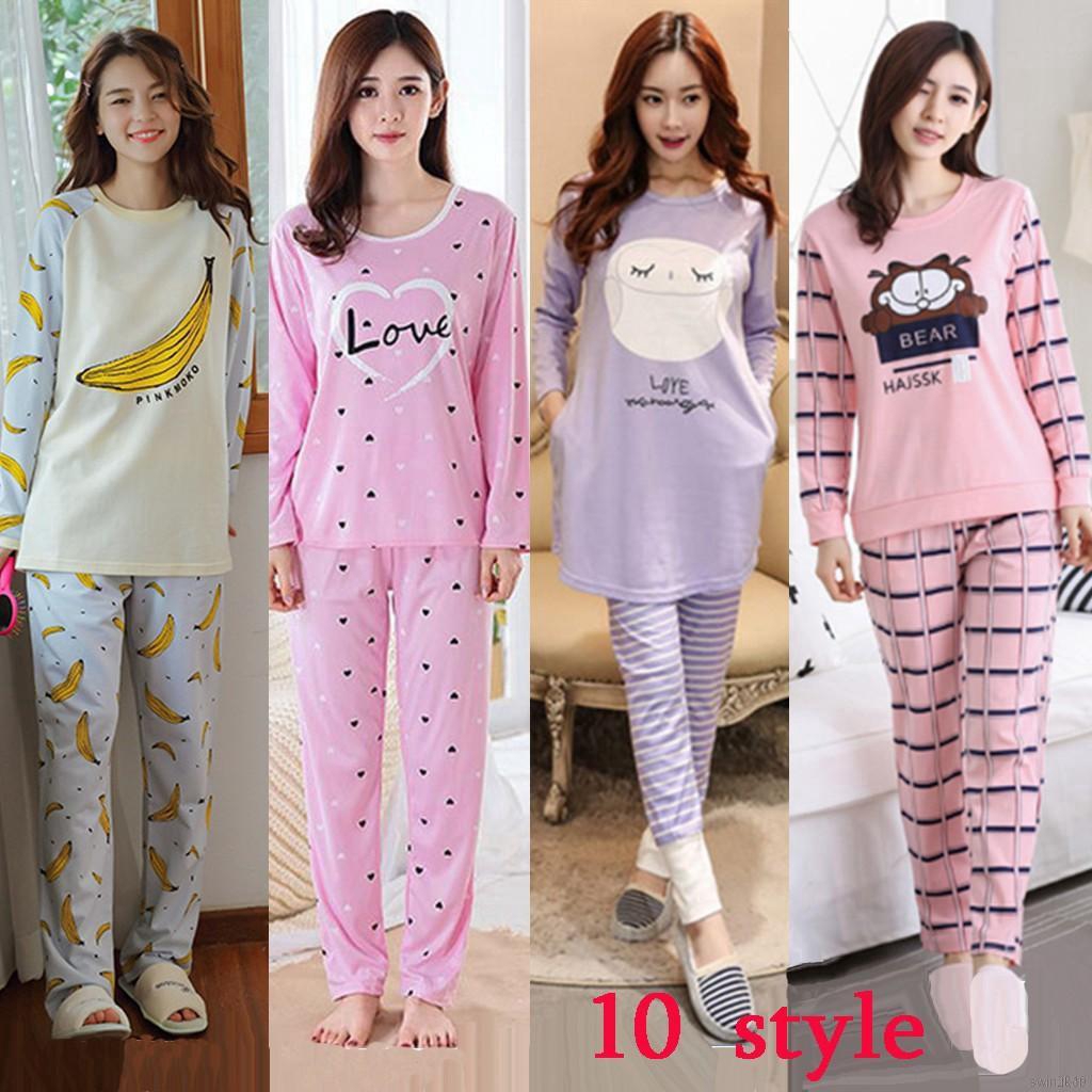 Bộ Đồ Ngủ Tay Dài In Hình Hoạt Hình Xinh Xắn