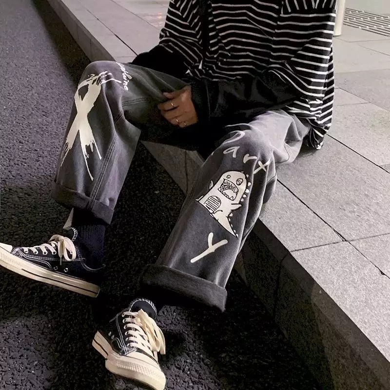 QUẦN JEANS ỐNG RỘNG T-A-N DÁNG SUÔNG PHONG CÁCH HÀN QUỐC-QJi1-THỜI TRANG UNISEX-có size Nam Nữ hình in,màu xám ảnh thật