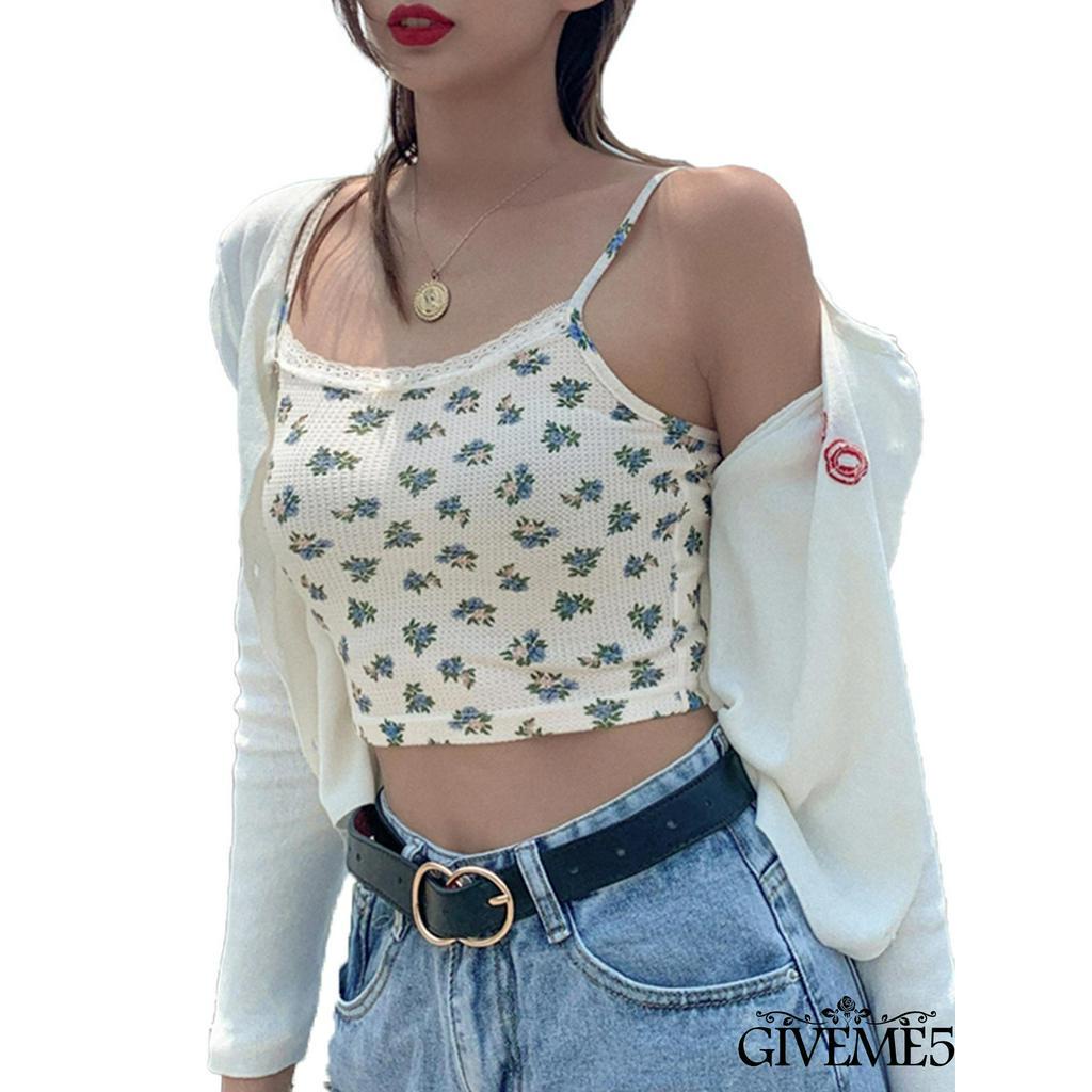 Áo Hai Dây Phối Ren Hoa Gợi Cảm Cho Nữ